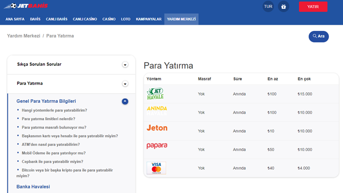 Jetbahis ödeme yöntemleri